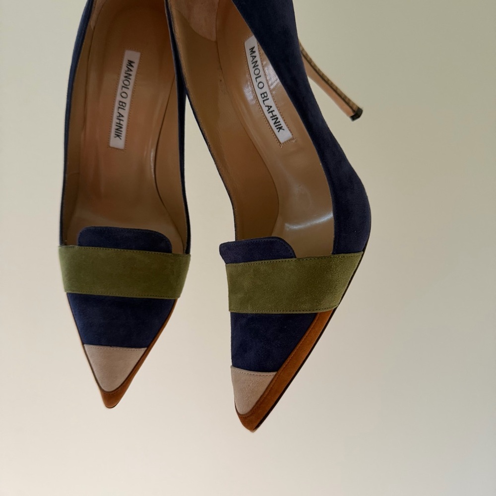 🍉Manolo Blahnik Suede Blue Green Durut Heels SATC - Picture 4 of 8